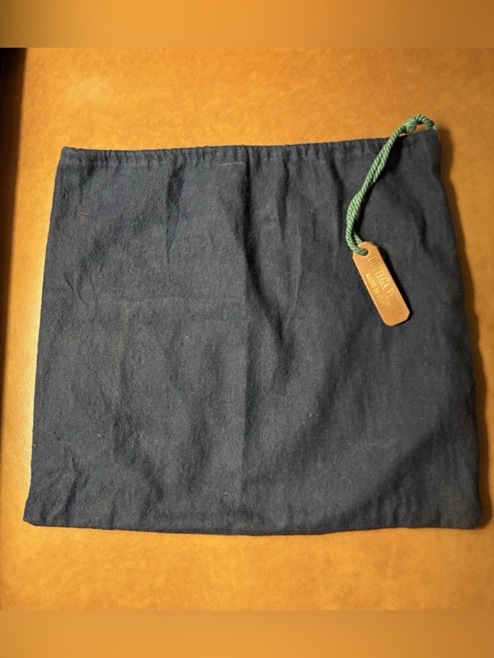 Authentic Bottega Veneta Vintage Navy Blue Dust Bag Green Drawstring 13.5" x 12"